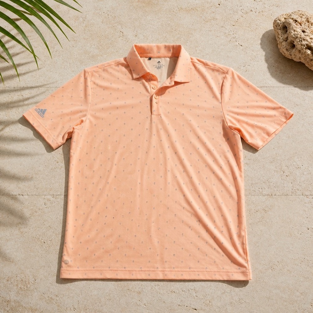 Adidas Golf Performance Polo Shirt Men's Small Peach Palm Tree Print
